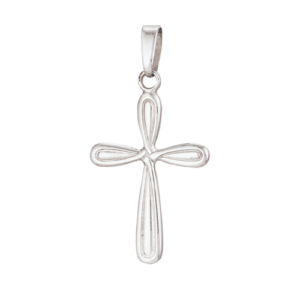 Sterling Silver Rhodium Plated Polished Round Edge Cross