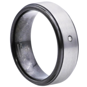 Mens Black Plated Tungsten Ring With Diamond