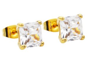 7mm Cubic Zirconia Gold Stainless Steel Square Stud Earrings