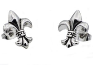 14mm Stainless Steel Fleur De Lis Stud Earrings