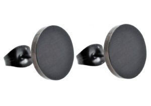 10mm Black Stainless Steel Round Stud Earrings