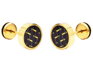 9mm Gold Plated Stainless Steel Earrings With Gold Carbon Fiber