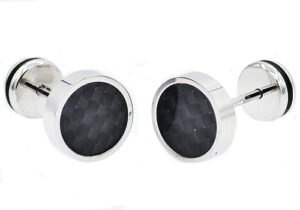 9mm Stainless Steel Earrings With Black Carbon Fiber