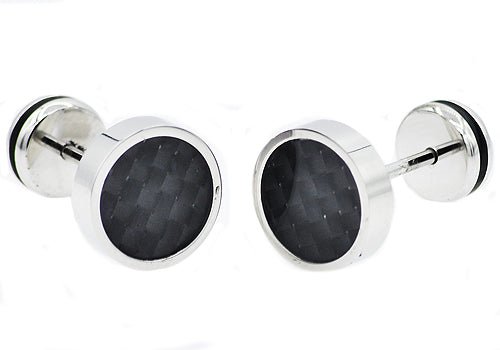 9mm Stainless Steel Earrings With Black Carbon Fiber