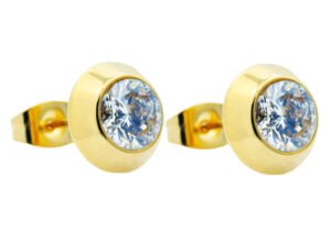 9mm Gold Stainless Steel Earrings With Cubic Zirconia