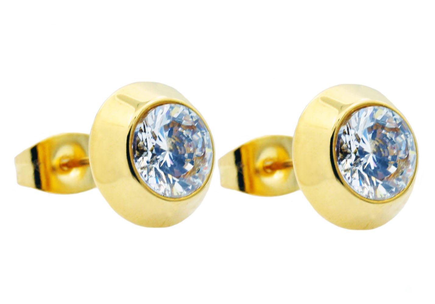 9mm Gold Stainless Steel Earrings With Cubic Zirconia