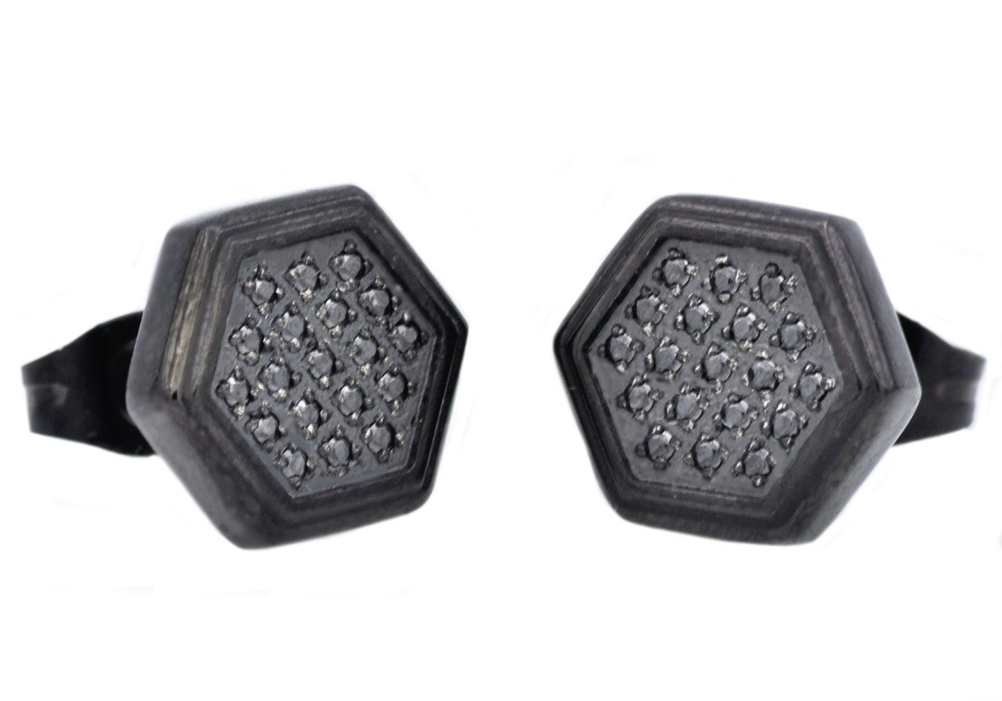 Black Plated Stainless Steel Earrings With Black Cubic Zirconia