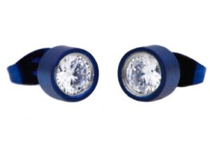 6mm Blue Plated Stainless Steel Stud Earrings With Cubic Zirconia