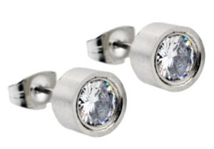 6mm Stainless Steel Stud Earrings With Cubic Zirconia