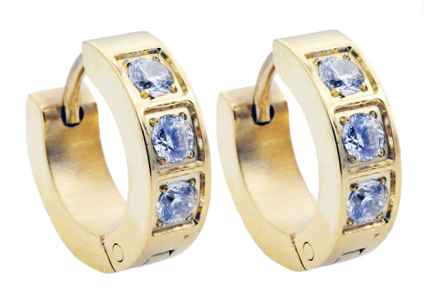 14mm Gold Plated Stainless Steel Hoop Earrings With Cubic Zirconia