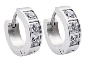 14mm Stainless Steel Hoop Earrings With Cubic Zirconia