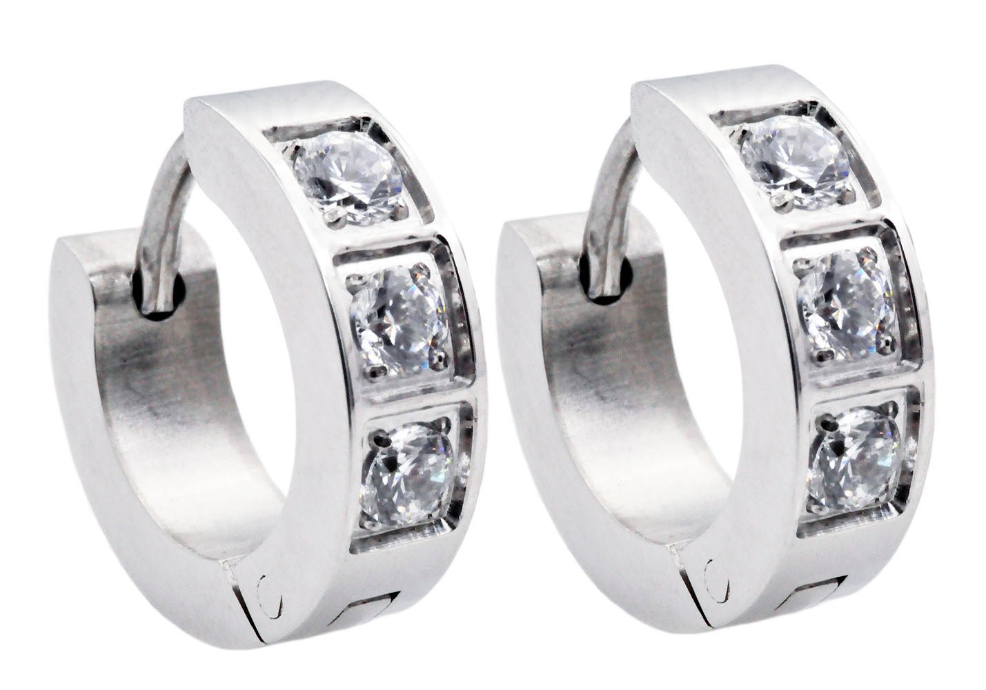 14mm Stainless Steel Hoop Earrings With Cubic Zirconia