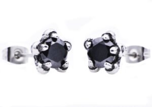 Stainless Steel Black Cubic Zirconia 10mm Claw Stud Earrings