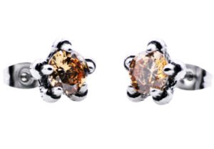 10mm Stainless Steel Champagne Cubic Zirconia Claw Stud Earrings