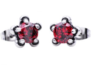 10mm Stainless Steel Claw Earrings With Red Cubic Zirconia