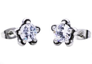 10mm Stainless Steel Claw Stud Earrings With Cubic Zirconia