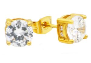 8mm Gold Stainless Steel Earrings With Cubic Zirconia