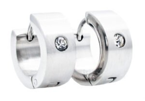 14mm Stainless Steel Hoop Earrings With Cubic Zirconia