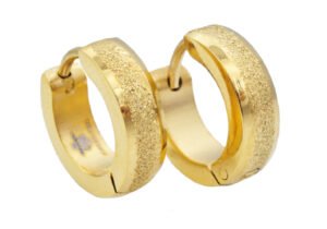 14mm Gold Plated Sandblasted Stainless Steel Hoop Earrings