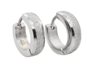 14mm Sandblasted Stainless Steel Hoop Earrings