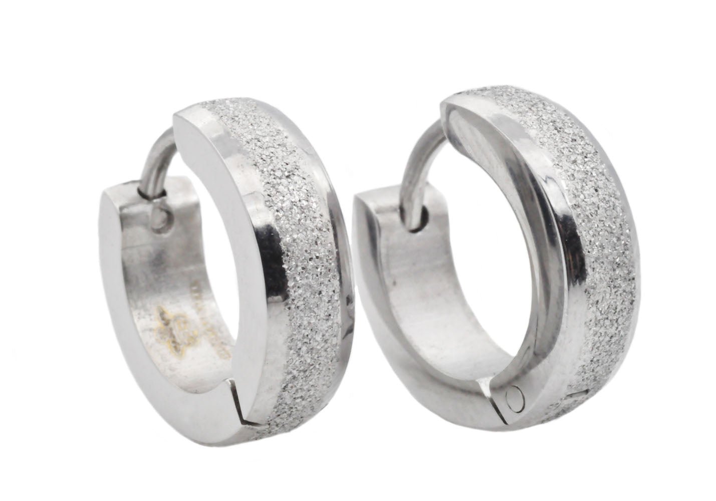14mm Sandblasted Stainless Steel Hoop Earrings