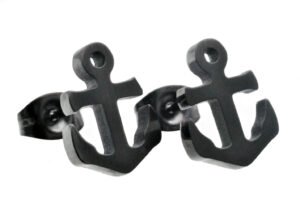 Black Stainless Steel Anchor Earrings