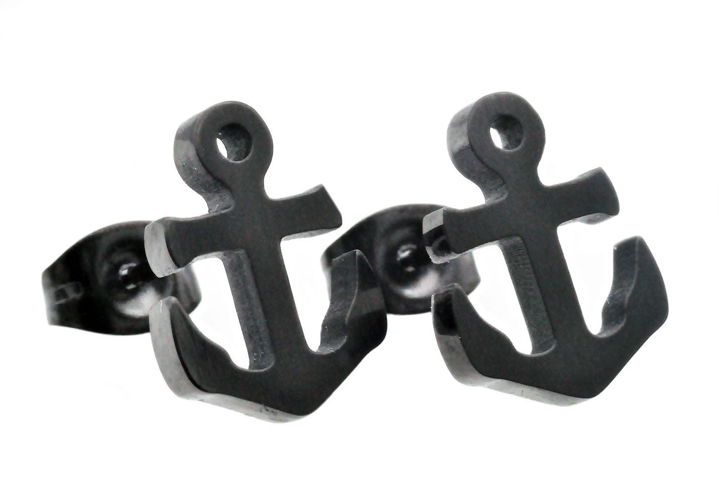 Black Stainless Steel Anchor Earrings