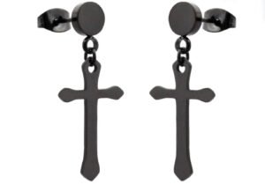Black Stainless Steel Cross Earrings