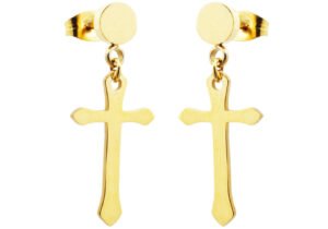 Gold Stainless Steel Cross Earrings