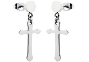Polished Stainless Steel Cross Earrings