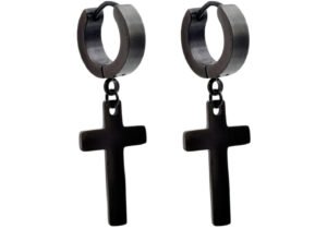 Black Stainless Steel Cross Earrings