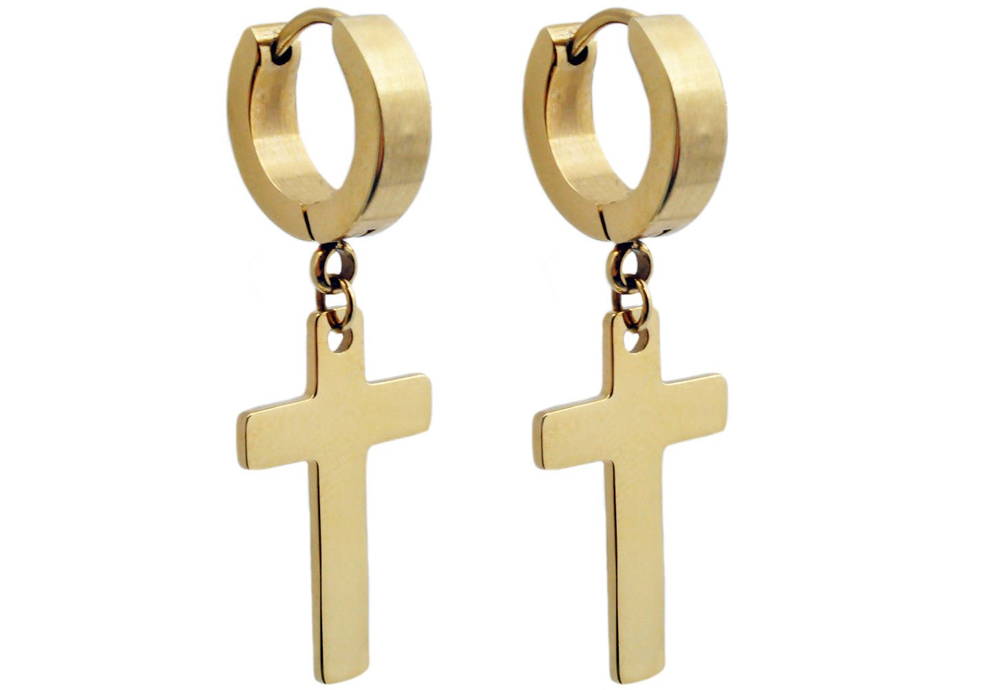 Gold Stainless Steel Hoop Cross Earrings