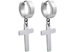 Stainless Steel Hoop Cross Earrings