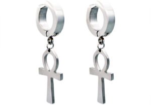 Stainless Steel Clip On Ankh Cross Earrings