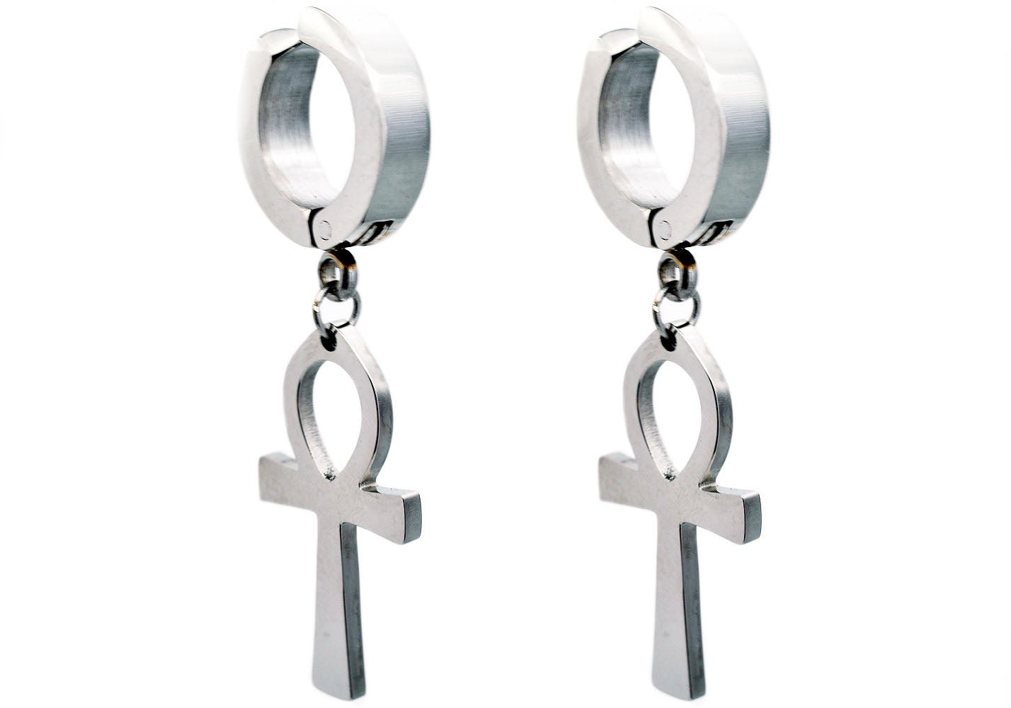 Stainless Steel Clip On Ankh Cross Earrings
