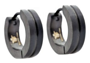 14mm Black Stainless Steel Divoted Hoop Earrings