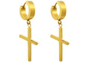 Gold Stainless Steel Cross Hoop Earrings