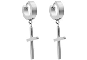 Stainless Steel Cross Hoop Earrings