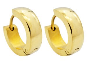 Polished Gold Stainless Steel 14mm Hoop Earrings