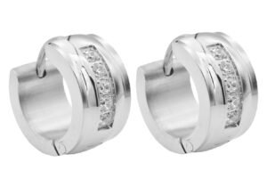 13mm Stainless Steel Hoop Earrings With Cubic Zirconia