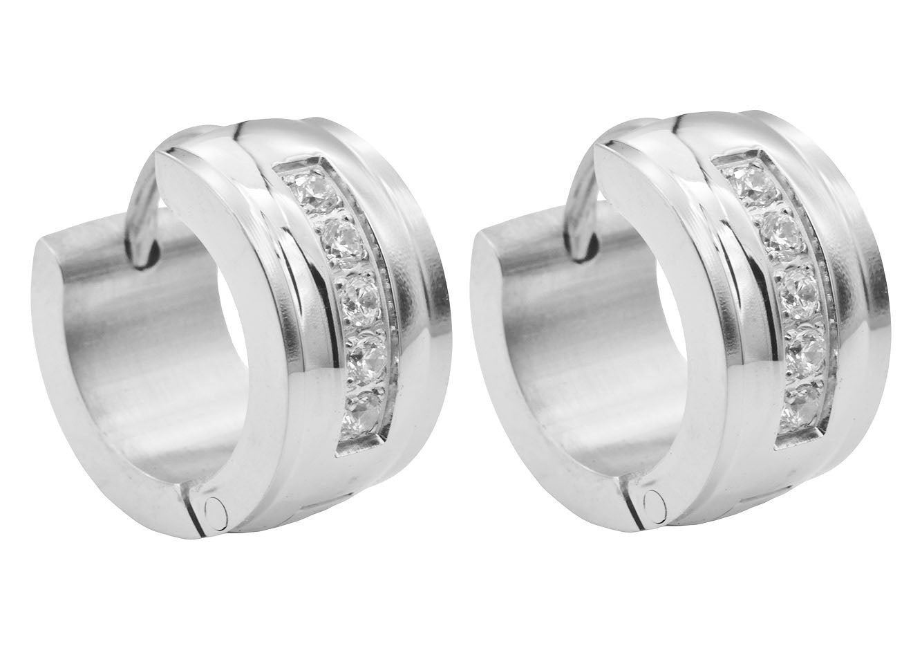 13mm Stainless Steel Hoop Earrings With Cubic Zirconia