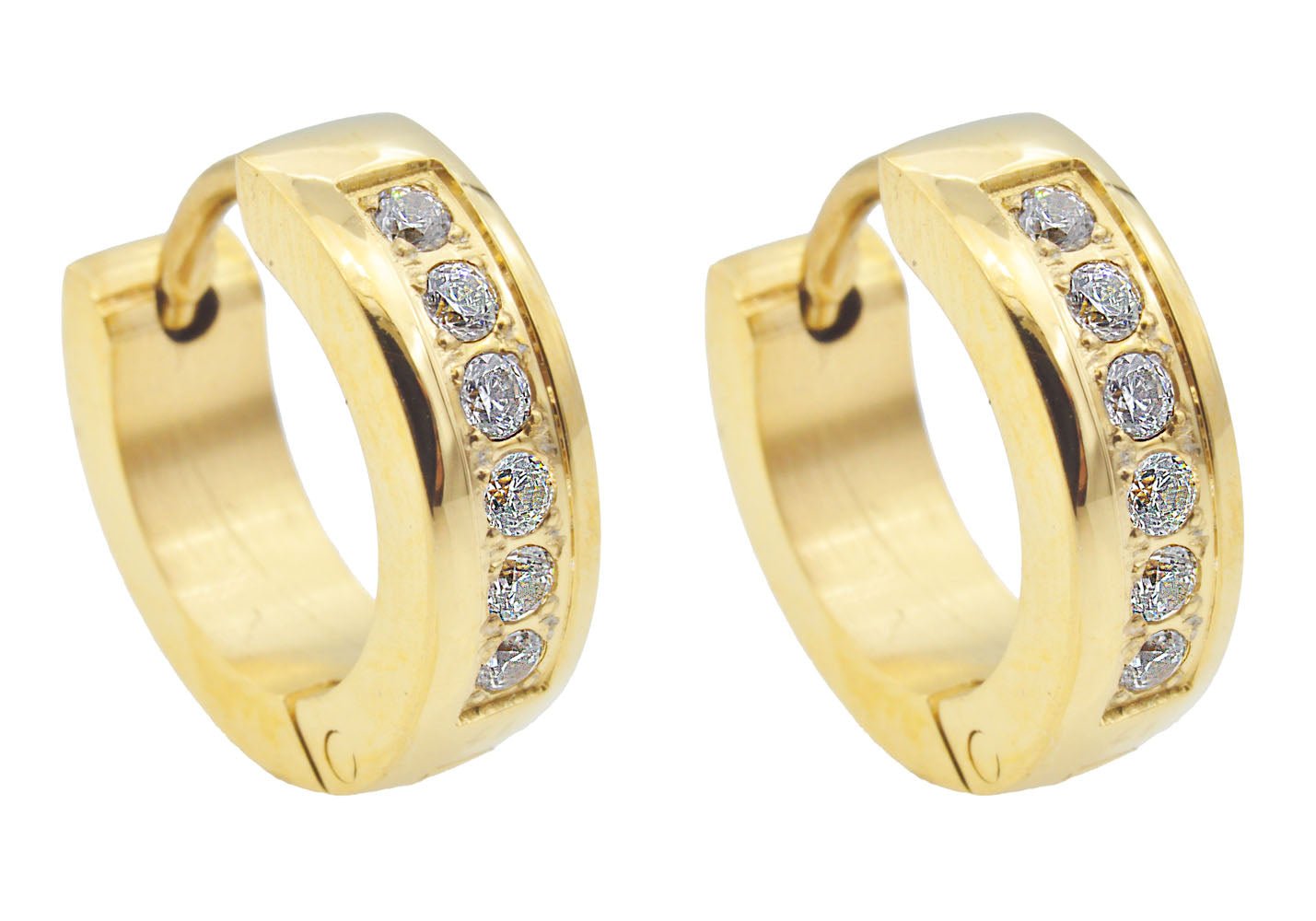 14mm Gold Plated Stainless Steel Hoop Earrings With Cubic Zirconia