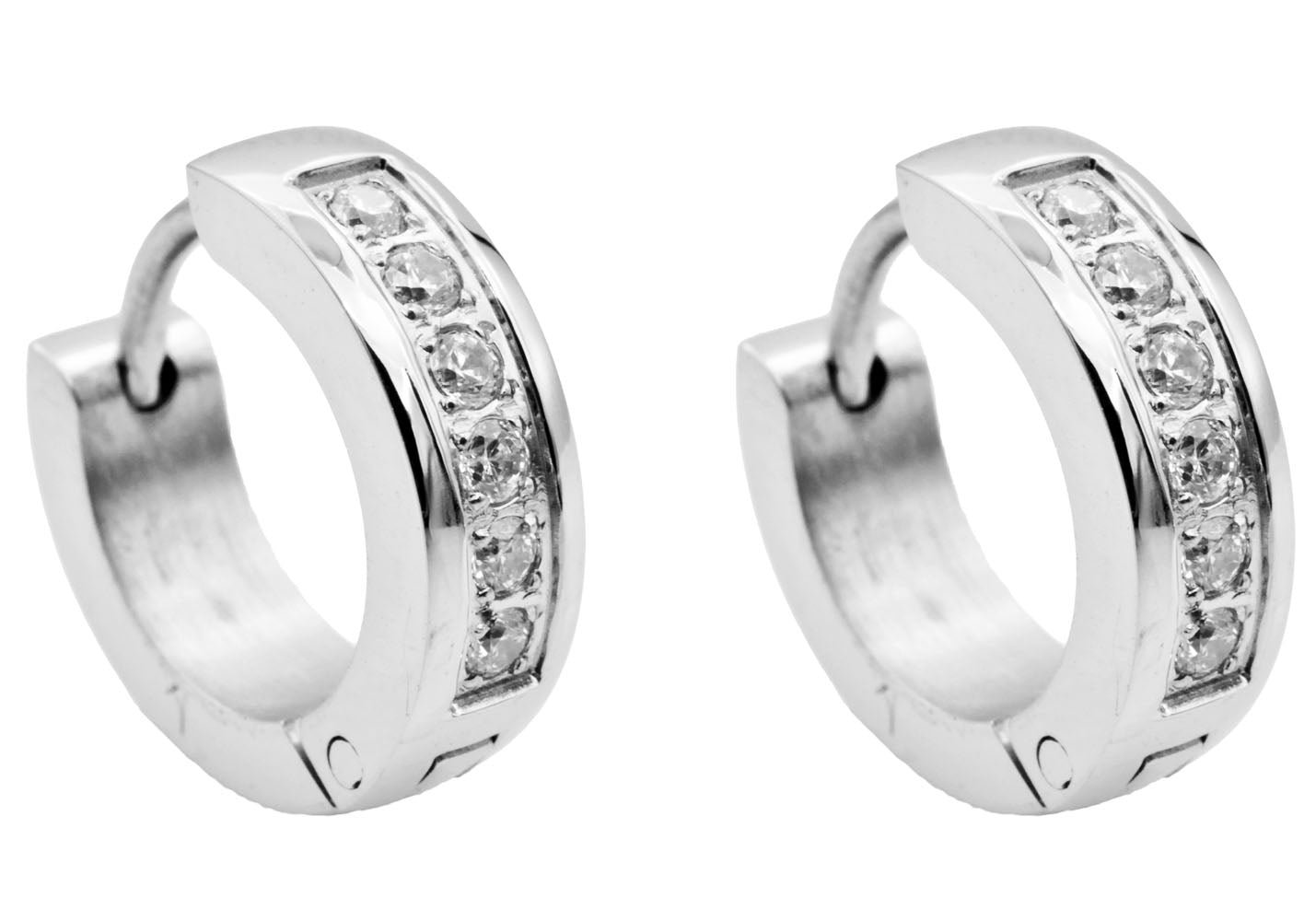 14mm Stainless Steel Hoop Earrings With Cubic Zirconia