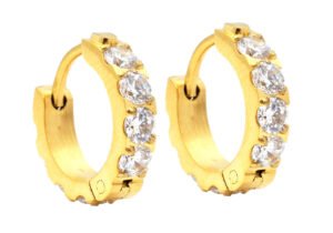 Gold Stainless Steel Hoop Earrings With Cubic Zirconia