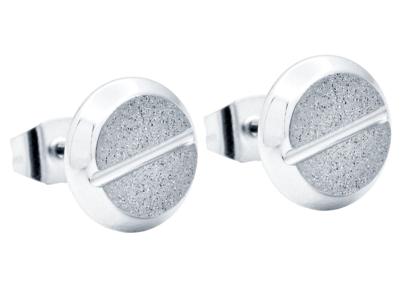 10mm Sandblasted Stainless Steel Flat Head Screw Earrings