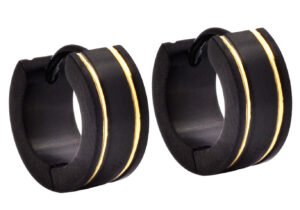 14mm Black Stainless Steel Gold Divoted Hoop Earrings