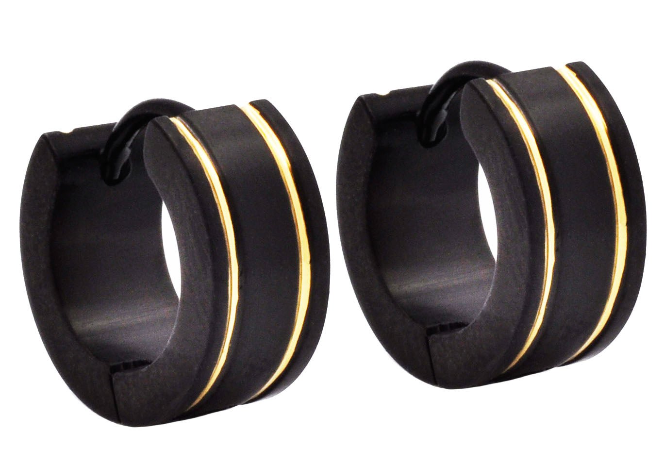 14mm Black Stainless Steel Gold Divoted Hoop Earrings