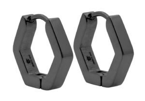 Black Stainless Steel Hexagon Hoop Earrings