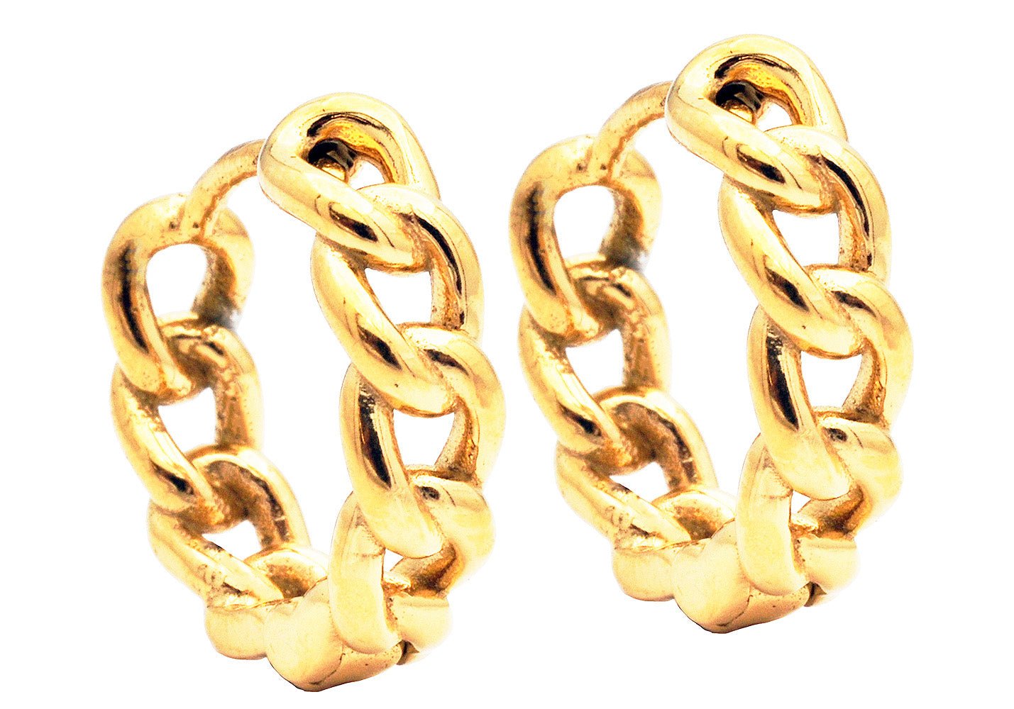 14mm Gold Plated Stainless Steel Curb Hoop Earrings