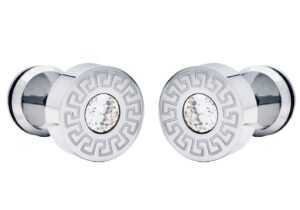 10mm Stainless Steel Greek Key Earrings With Cubic Zirconia